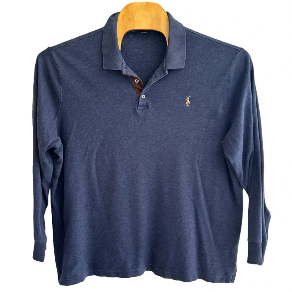 Polo by Ralph Lauren Men's Navy Blue Long‎ Sleeve Polo Shirt  Sz XXL